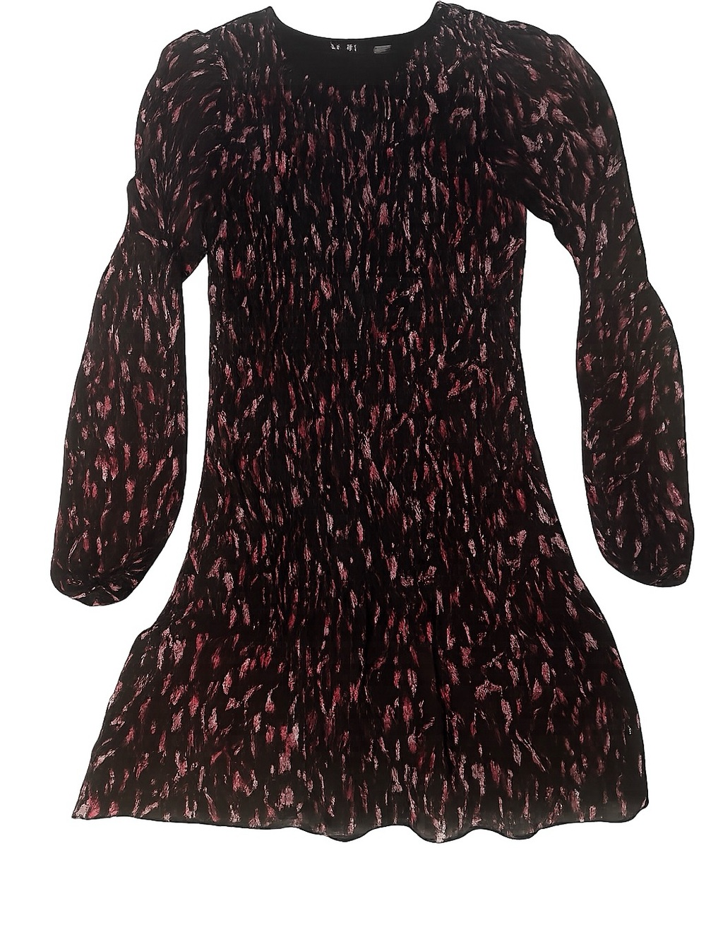Black Long Sleeve Mini Dress with Pink Feather Print